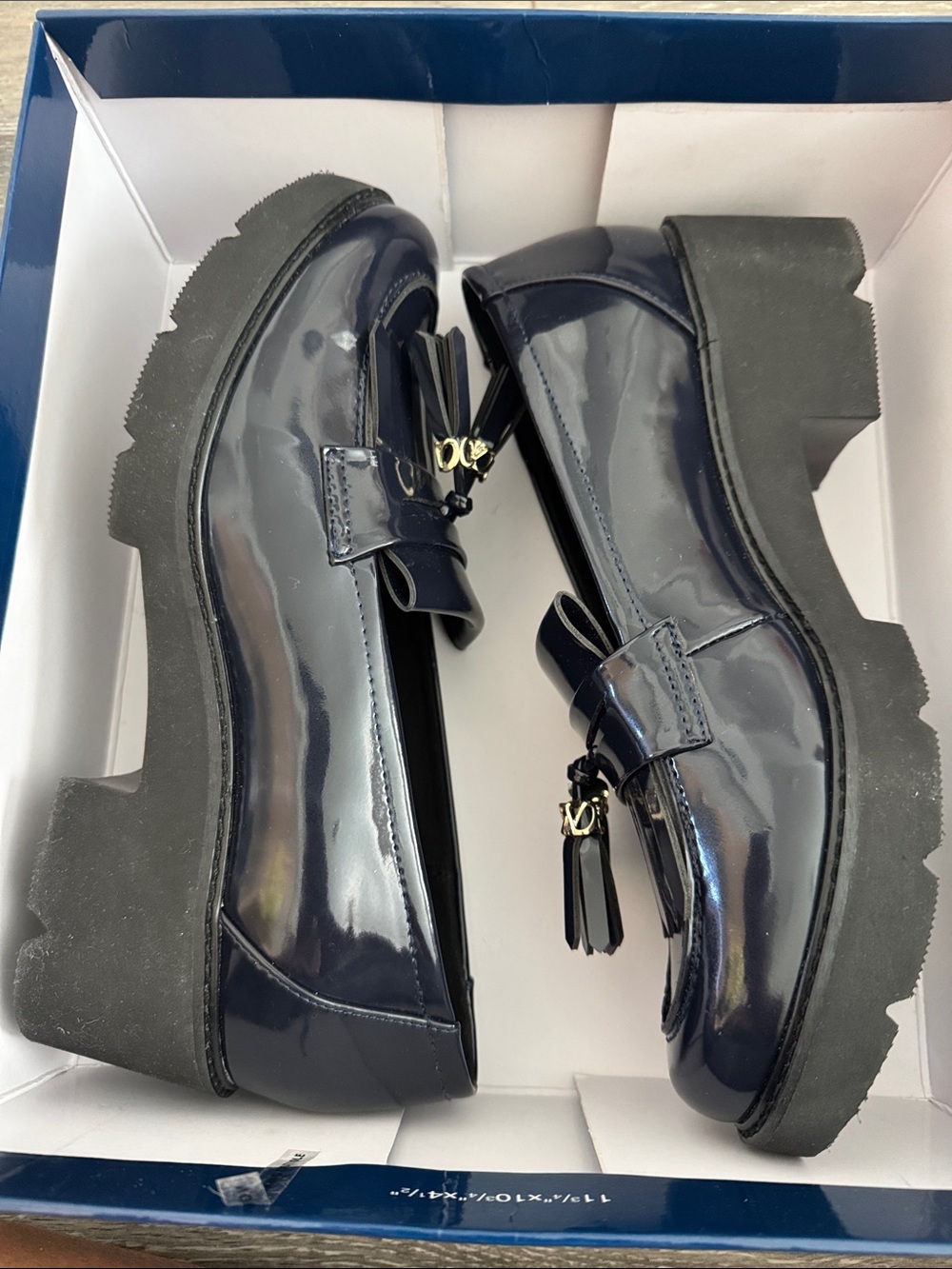 Naturalizer Navy Patent Tassel Kiltie Loafers - Picture 2 of 3